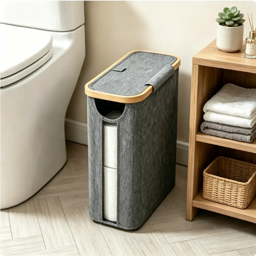 Toilet Paper Storage Basket with Lid - 12-Roll Capacity, Stackable, Foldable, Single-Piece, Water-Resistant, Eco-Friendly Multi-Purpose Home Organizer for Bathroom, Laundry Room, Bathroom Decor Ideas