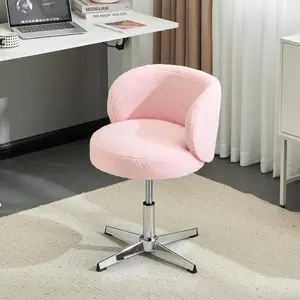 VINGLI Cute Small Swivel Desk Chair Comfy no Wheels,Ergonomic Low-Back Lumbar Support Vanity Nail Tech Computer Task Stool Girls Women Kids Chair for Home Office,Height Adjustable,Teddy Fleece,No Wheel