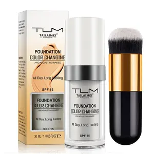 30ML Color Changing Foundation Liquid Set with Makeup Brush, Moisturizing Makeup Foundation, SPF 15 Sunscreen, Waterproof Sweatproof, Long Lasting Natural Finish