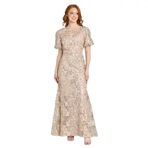Sequin Lace Puff Sleeve Gown