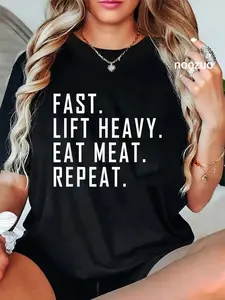 100% Cotton Fast. Lift Heavy. Eat Meat. Repeat. Carnivore Diet, Gym T-Shirt