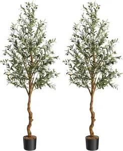 Tropical Decorative Artificial Olive Trees - 6ft Height, Waterproof Silk Plants with PE Trunk, Lifelike Look & Fruits, Natural Wood Trunk, Silk Leaves for Home Office Decor