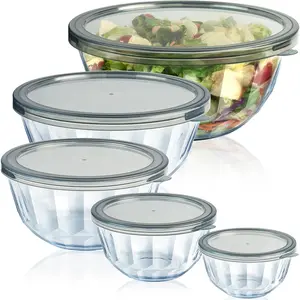 Mixing Bowls with Airtight  Sets, 5 Packs Thick Glass Nesting Bowls for Kitchen Baking, Meal Prepping, , Dishwasher Safe, 0.5/0.8/1.6/2.7/4.4 Qt