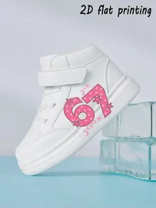 Toddler Girls' Graphic Hook Loop Trendy High Top Sneakers, Casual Shoes with Star Detail, Comfortable All-Season Footwear for Little Kids