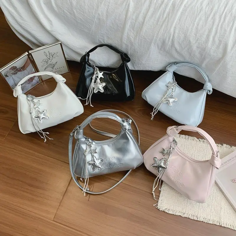 Women's Korean Style Dumpling Form Hobo Shape Bag - Knotted Handle Underarm Casual Wear Crossbody Purse