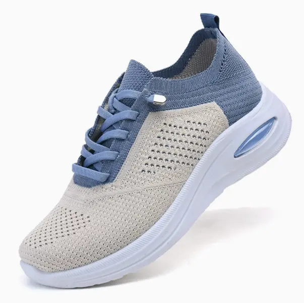 Two tone mesh platform sneakers with built-in air cushion, lightweight soft sole reduces foot pressure for long distance walking