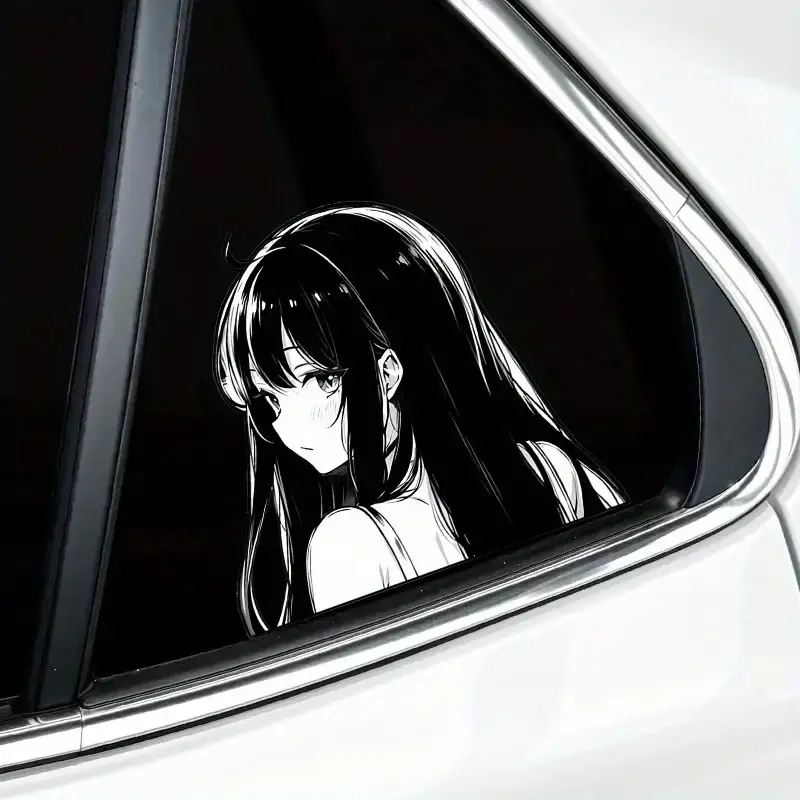 1PC Street Anime Decor Sticker, Car Decorative Sticker, Sticker For Cars, Car Decals, Decorative Decal (for JDM tuned car triangle window) Sad Girl Profile logo design, street rebellious & gentle vibe, Car Decorations