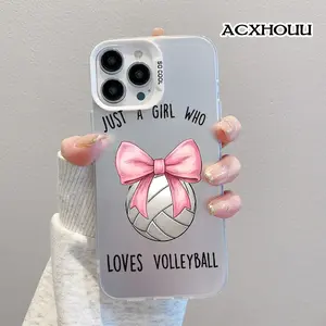 Compatible for iPhone 17 16 E Pro Max 15 Plus 14 13 12 11 XS XR Case Volleyball with Pink Bow Illustration Soft TPU Shockproof Protective CASE