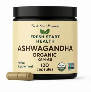 Fresh Start Health Ashwagandha Organic KSM-66- Pure Organic Root Powder Extract Ayurvedic Supplement - 600mg - 120 Capsules