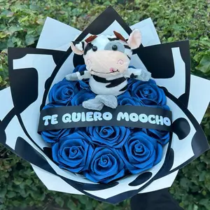Cow 2.0 Te Quiero Moocho Bouquet - 12 Red Ribbon Rose Bouquet with Plush Cow keychain