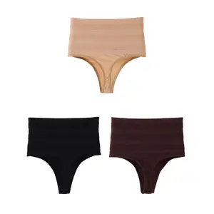 Women's High Waist Tummy Control Shapewear Thong Panties Seamless Body Shaper Breathable Compression Underwear Slimming G-String