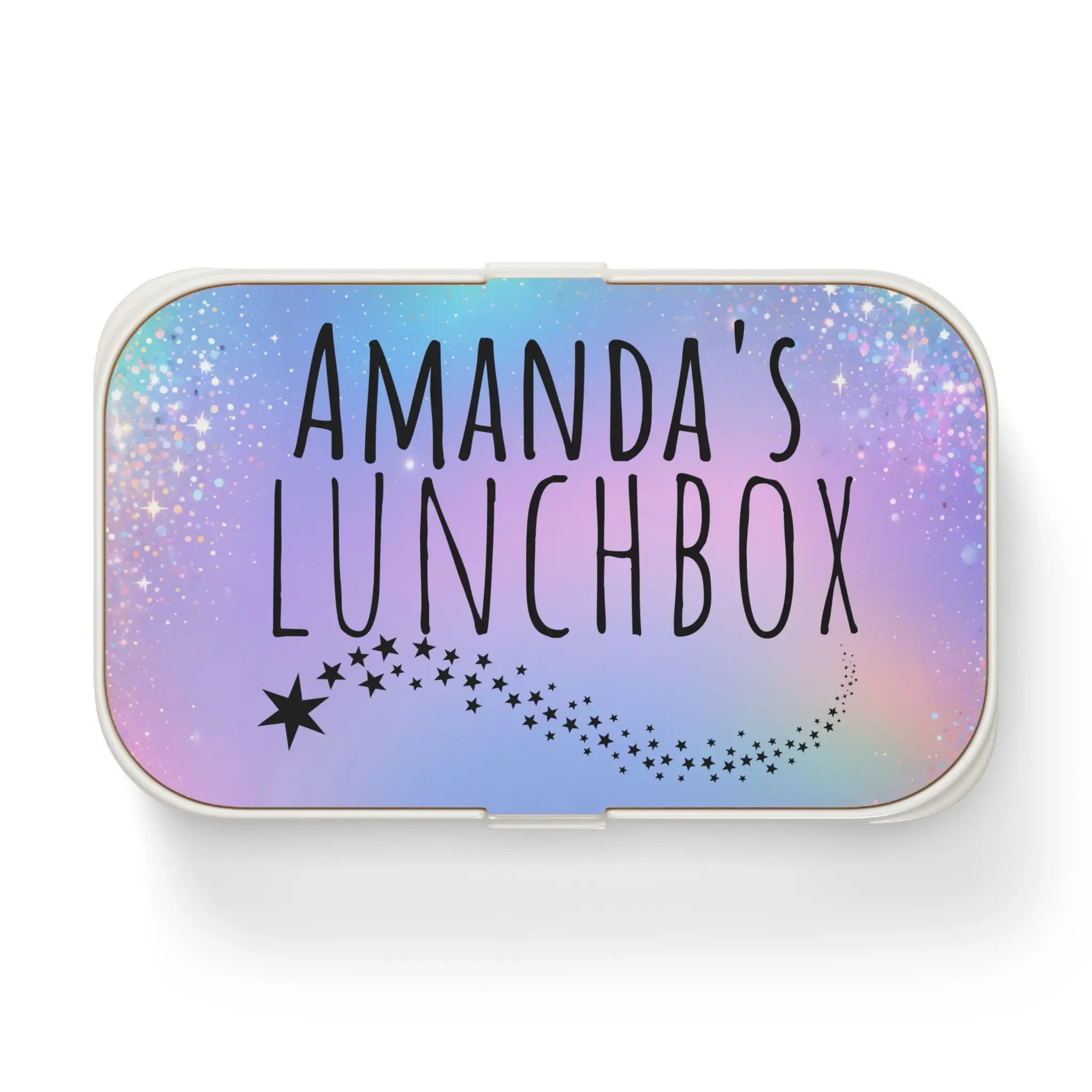 Personalized Sparkle Star Name Bento Lunch Box with Sturdy Wood Tray, Bamboo-Silicone Accents for Kids, Kitchenware Lunch Container