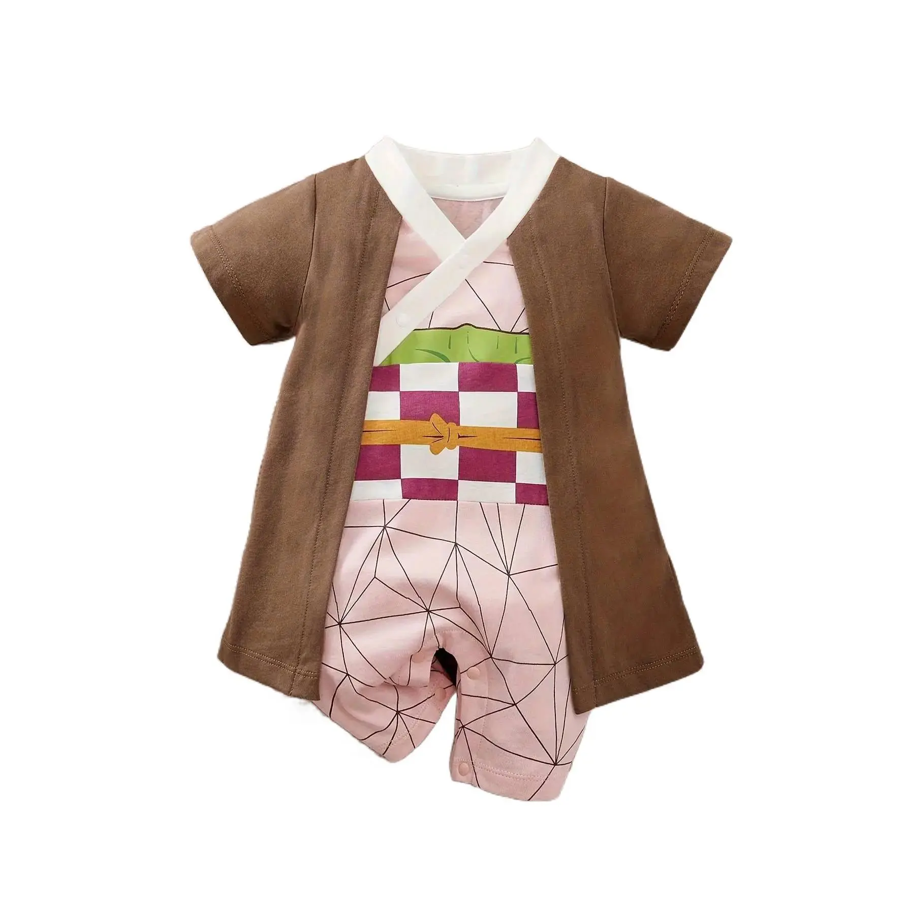 Baby Boy Anime Character Jumpsuit Comfy Cotton Short Sleeve Outdoor Bodysuit Faux Two-piece Infant Onesie