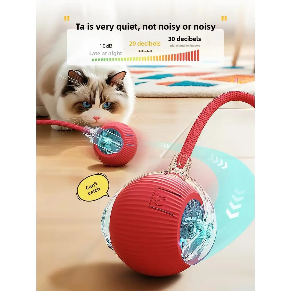 Upgraded Smart Sensor-Activated Automatic Rolling Ball Toy for Cats, Self-Moving Chase Toy with Wiggle Tail Rope, Indoor Interactive Play for Small Dogs Puppies