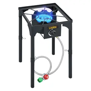 High Pressure Propane Burner, 55,000 BTU Outdoor Camp Stove with 0-20 PSI Adjustable Regulator & Steel Braided Hose  for Wok Cooking  Camping, Backyard, Picnic