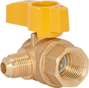 Eastman Angle Gas Brass Ball Valve, 1/2 in FIP X 3/8 in OD Flare Female, 1/4-Turn Handle, 60032 EZ-FLO