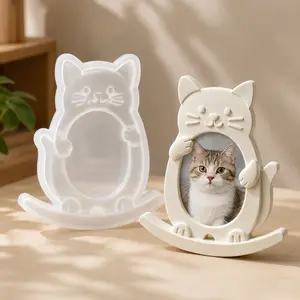 Cute Cat Dog Resin Frame Mold, Animal Seesaw Photo Frame Silicone Mold for DIY Epoxy Crafts, Creative Pet Picture Frame Home Decor Ornament Gift