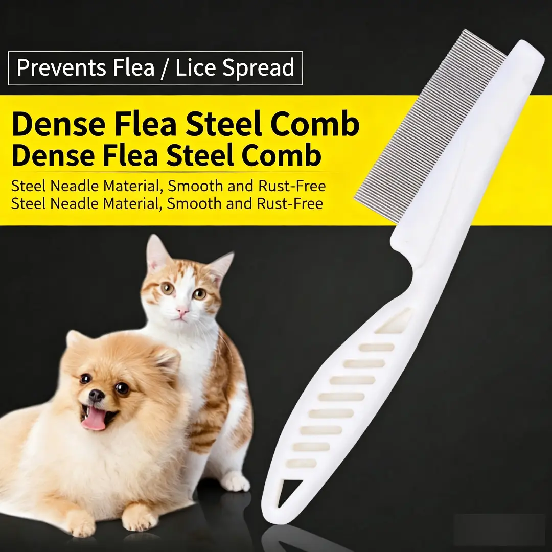 Flea and Tick Comb for Dogs & Cats, Gentle Metal Teeth Grooming Tool for Removing Fleas, Ticks, and Debris from Pet Fur