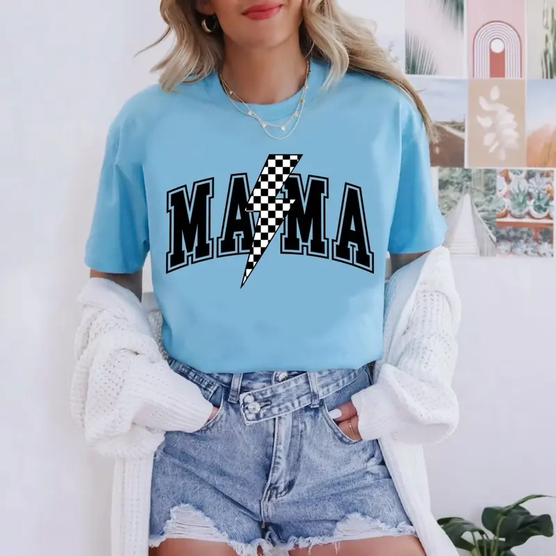 MAMA T-Shirt Grab Bag, DTF Transfer Gildan Tee Shirt, Mama Checkered Shirt Top Womenswear Comfortable Short Sleeves graphictees for Fit Print graphic  tees