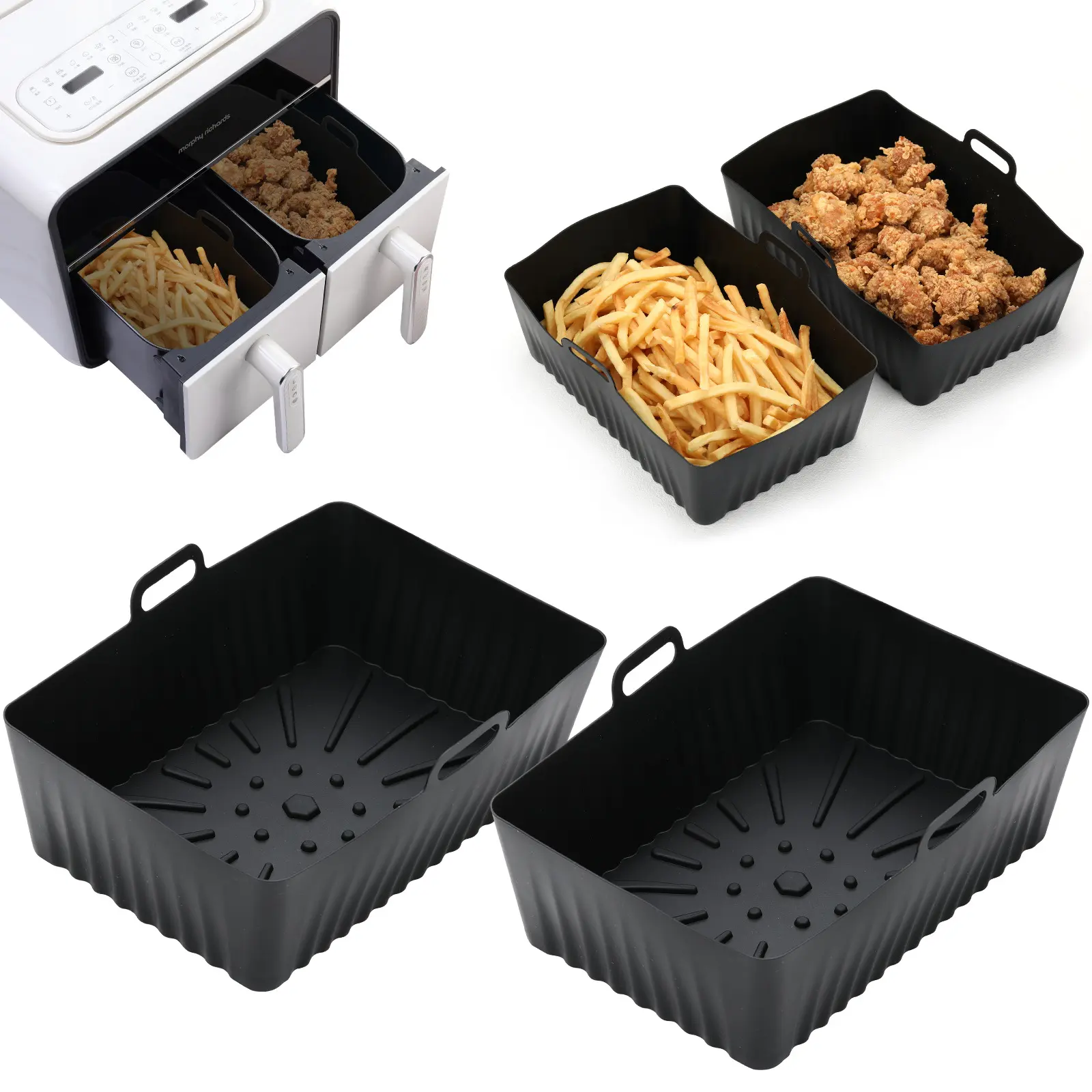 8.46 Inch Reusable Silicone Air Fryer Liners, Non‑Stick Air Fryer Basket Bowl, Heat‑Resistant Baking Tray for Oven Home Kitchen Cooking
