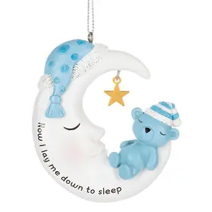 Moon Teddy Bear Ornament - Blue
