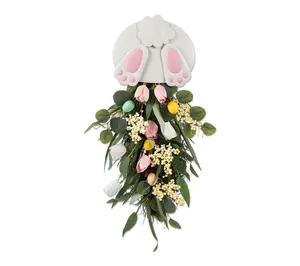 Glitzhome 26"H Easter Metal Bunny & Tulip Teardrop Wall Decor