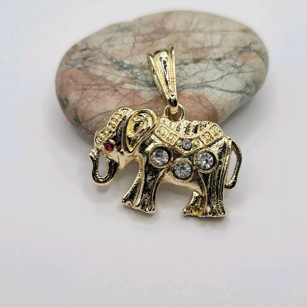 Elephant Pendant Red Eyes Clear Stones Laminated Gold Color and Black an Gold color  Unisex Jewelry. Pendant Only.