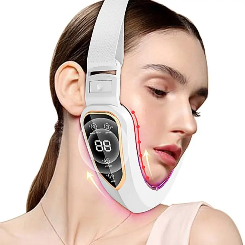 Electric V-Face Facial Beauty Instrument with LED Display, Adjustable Intensity, USB Charging, White Clear Plastic Plug – Chargeable Facial Massager, Ideal Gifts for Women