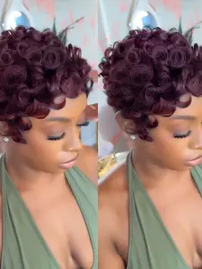 Pixie Cut Wigs for Women Curly Wig Human Hair Short Layered Wigs With Bangs for Daily Use Curly Bob Wig