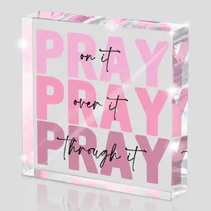 Inspirational Christian Decor for Women – Pink Acrylic Sign with Bible Quote, Faith Gift for Office Desk, Dorm Room, Small Space Decor