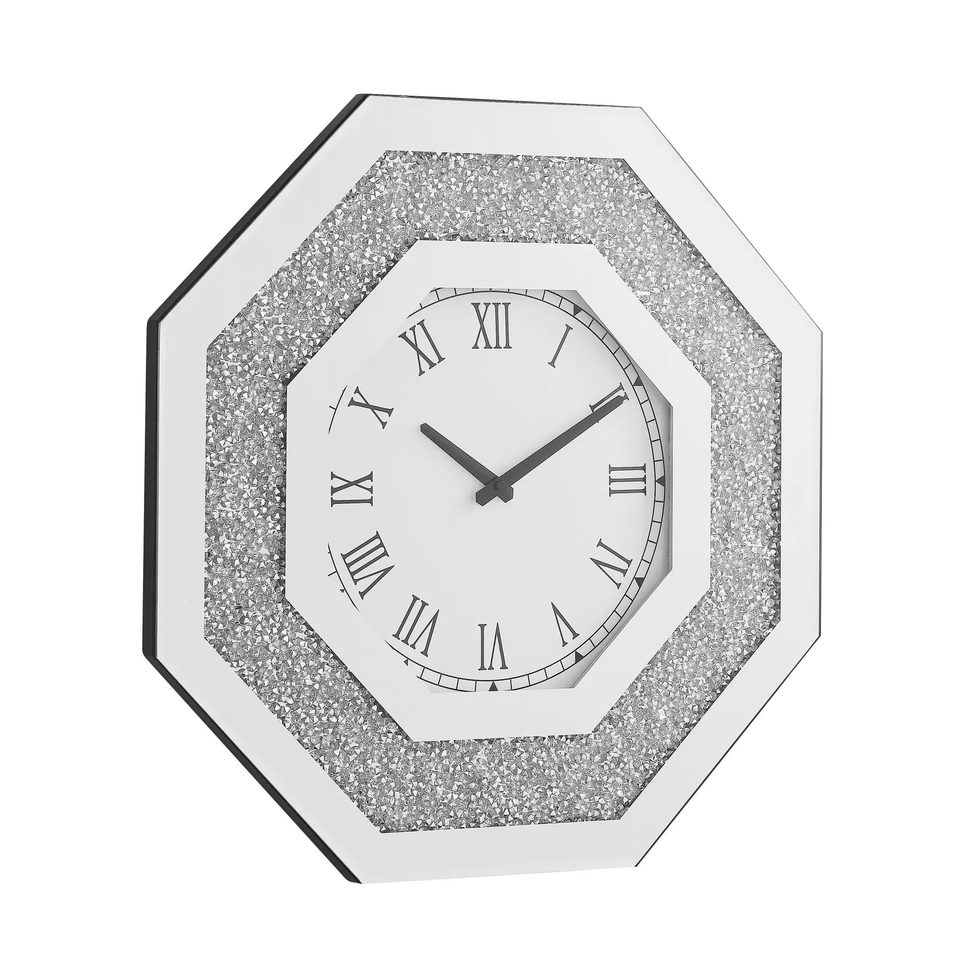 Modern Glam Octagonal Metal Oversized Non-Rechargeable Decorative Clock with Synthetic Gemstones - Stylish Home Decor for Living Spaces