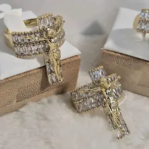 # 0013 14k laminated gold cross rings with high-quality diamonds Solitaire Engagement Rings