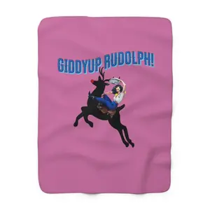 Cowgirl Rudolph Sherpa Blanket, Western Cowgirl Christmas Blanket, Retro Cowgirl Design, Sherpa Fleece, Holiday Gift, Winter Home Decor