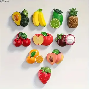10Pcs Cute Cartoon Fruit Shaped Fridge Magnets, Colorful Fruit Decorative Magnet Set, Aesthetic Refrigerator Sticker, Creative Home Kitchen Office Wall Decoration, Fun Cute Household Ornament