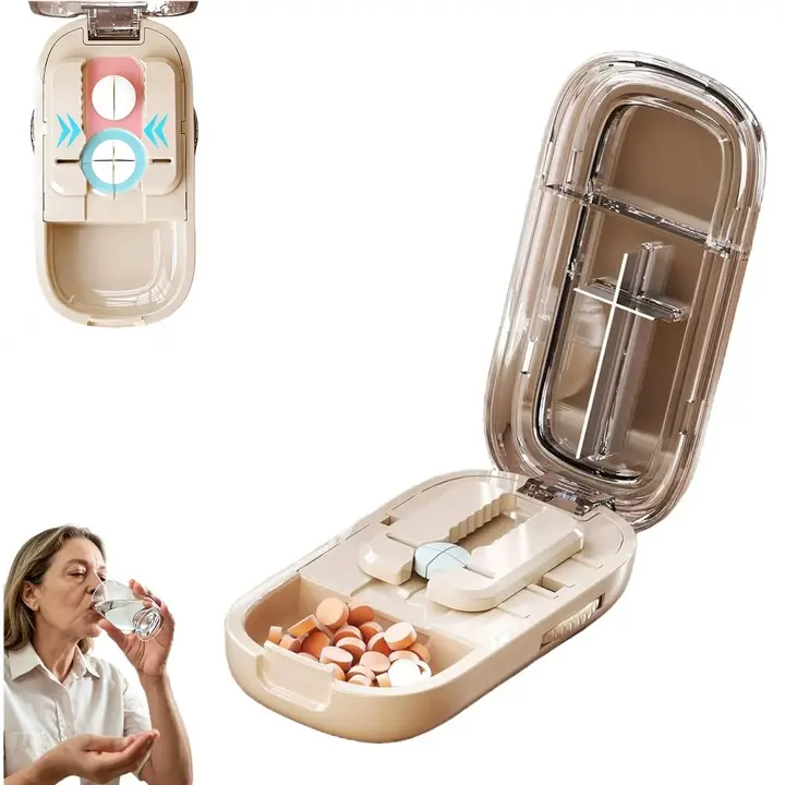 Adjustable Pill Cutter Splitter with Precise Alignment for Small and Tiny Pills, Precision Pill Cutter with Built-In Storage Case, Cutting into Pills to 1/2 and 1/4, Convenient Daily Medication Tool for Elderly Seniors, Dorm Essentials