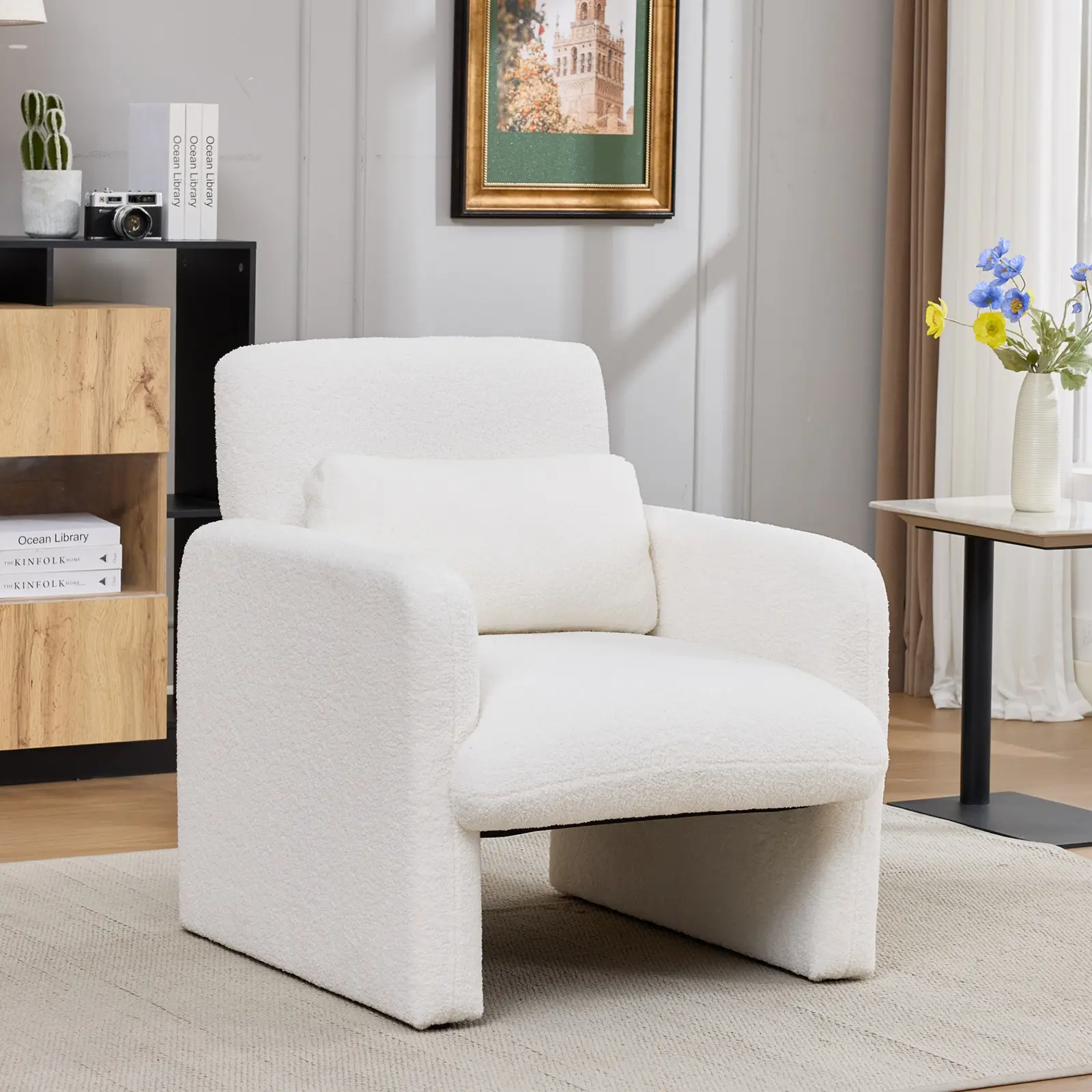 Velvet Accent Chair, Modern Upholstered Armchair, Teddy Velvet Comfy Padded Reading Chairs for Bedroom, Chair with Wood Frame
