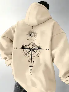 Men's autumn and winter starry sky printed hooded and plush hoodie, versatile sports and casual loose hooded hoodie Graphic Long Sleeve Sweatshirts