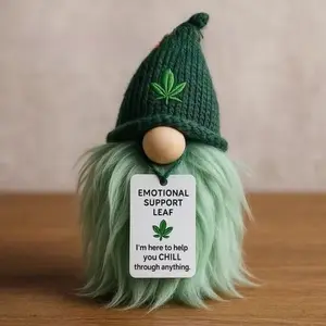1-Piece Emotional Support Weed Gnome, Mini Marijuana Buddy, Fun Handmade Mini Doll Decoration, Comes with Encouragement Cards, Tabletop Ornaments, Fun Home Decoration, Cute Collectible Figurines