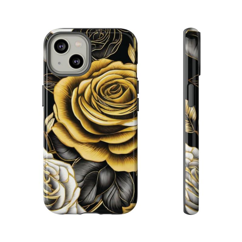Elegant Black and Gold Roses Phone Case - Stylish Protection for Samsung Galaxy, iPhone, Google Pixel phones, iPhone Case, Samsung Galaxy Case, Google Pixel Case, Cellphone Accessories, Protective Wireless Cover Protector Shell Golden Shockproof