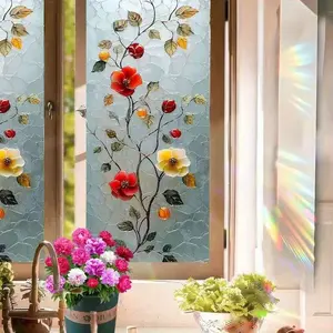 Electrostatic Window Film Roll, PVC Static Cling Glass Door & Window Decorations, Removable Reusable Floral Pattern, 17.7x39.3 Inches