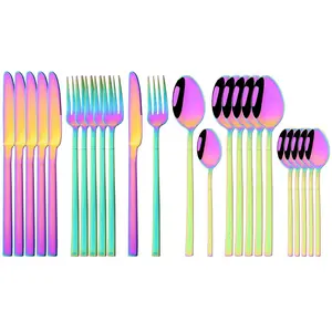 Stainless Steel Cutlery Set, 24pcs/set Including Knife, Fork, Spoon, Chopsticks, Tableware Set for Home Kitchen Party, Kitchen Accessories, Dinnerware Service Set