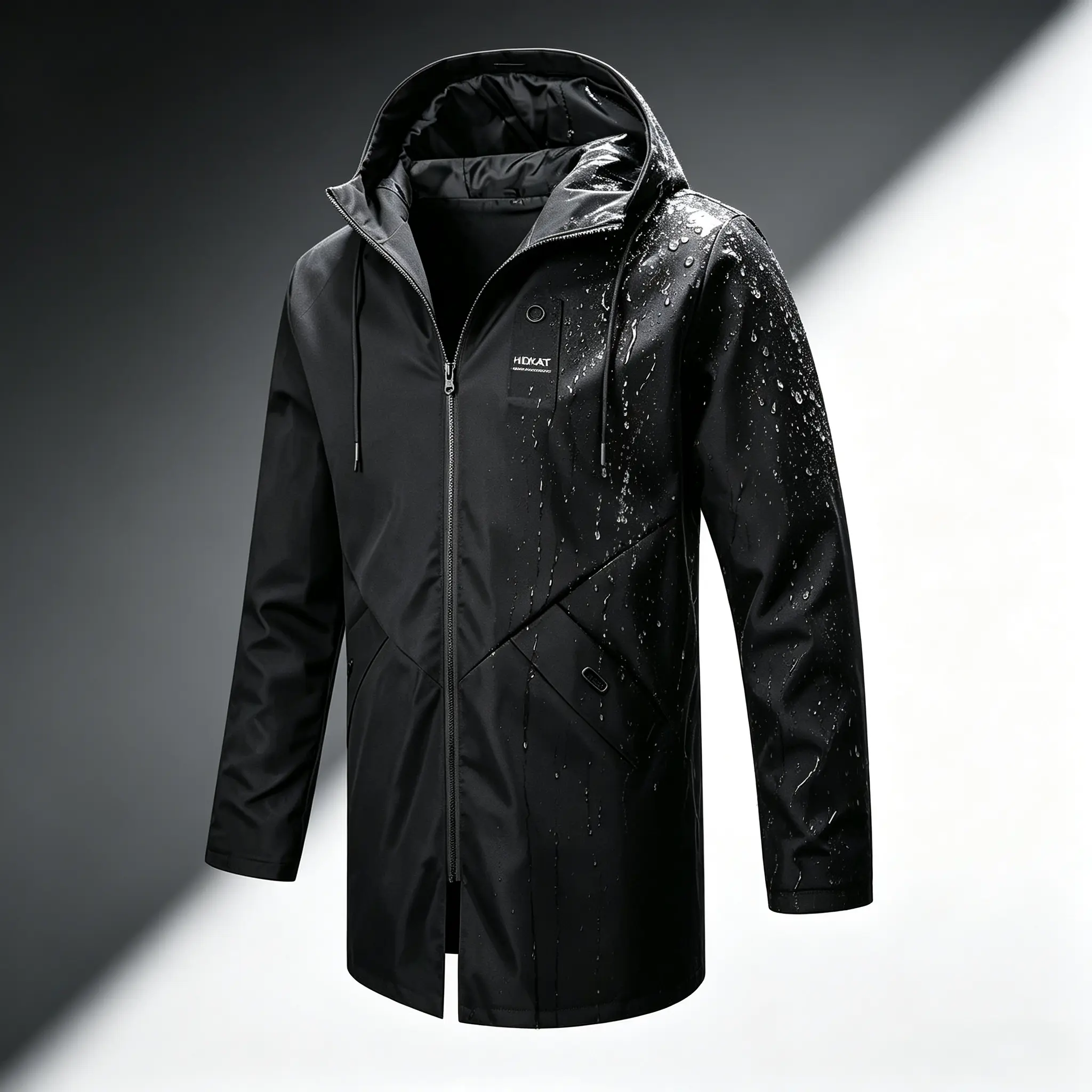 JOGWAVE Men’s Mid-Length Hooded Long Jacket - Plain Pull-On Athletic Wear, Polyester Outdoor Windproof Casual Street Style Unisex Plus-Size Autumn Outing Essential