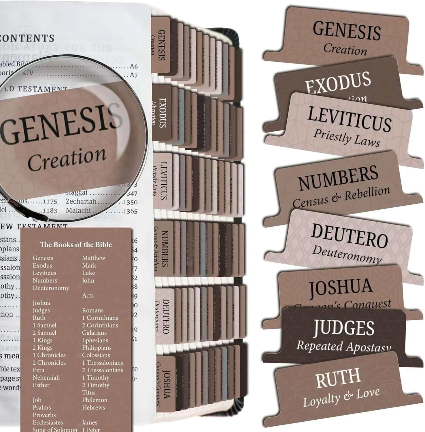 Bible Tabs Premium Tear Resistant Bible Tabs – Easy to Apply, Laminated for Durability – Old & New Testament – Perfect for All Bibles - Bible Tabs for Women and Men (Beaver)