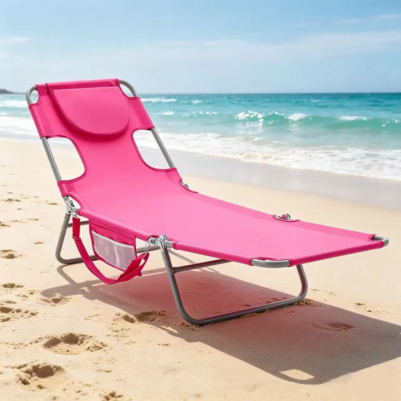 Single Seat Easy Fold Folding Chaise Lounge Chair - Lightweight Adjustable Sunloungers with Backpack Straps, Side Pocket, Portable Size for Patio, Pool
