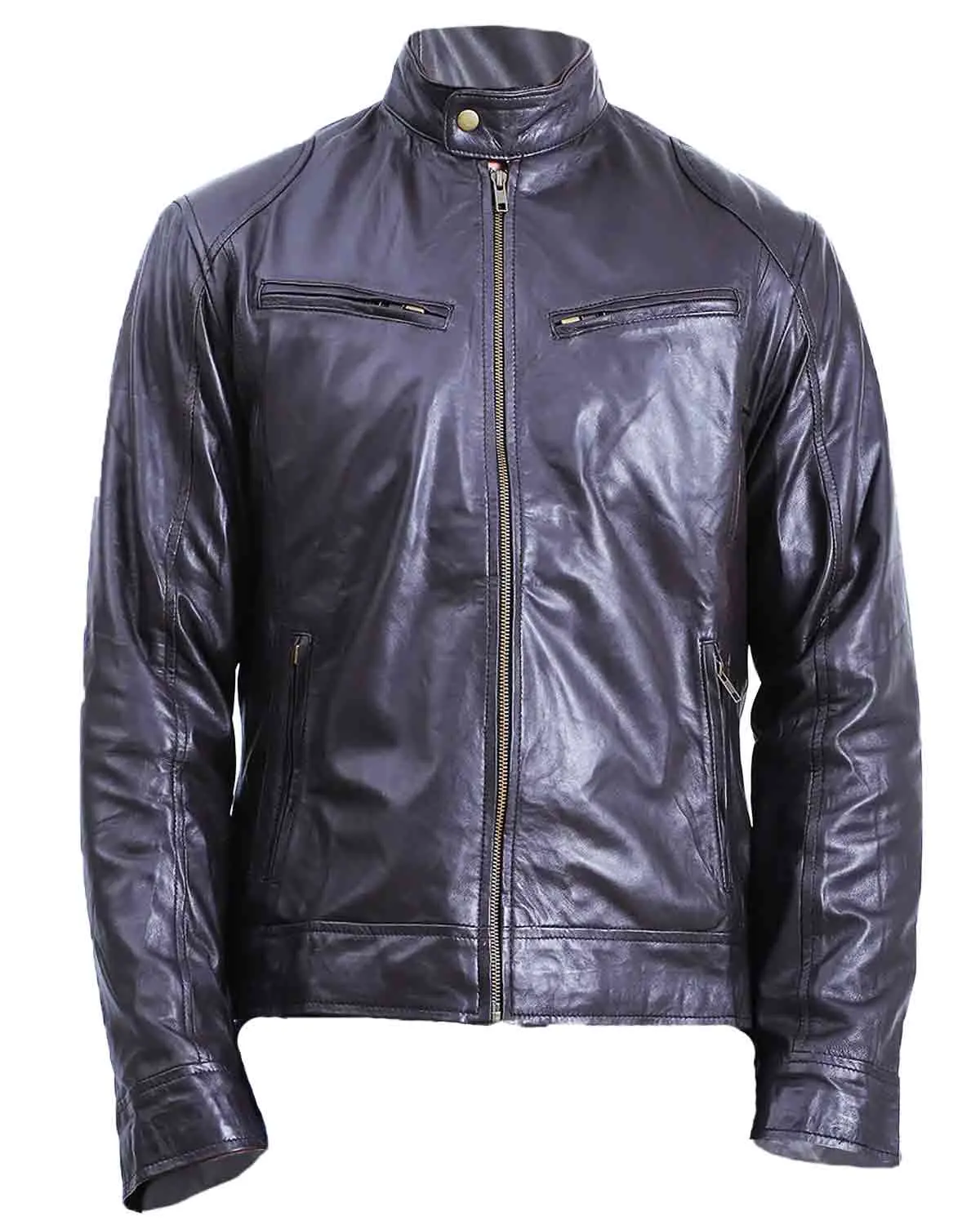 MotorCycleJackets Men's Black Cafe Racer Lambskin Leather Jacket