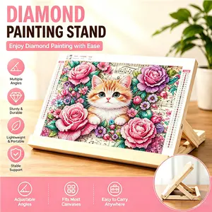 A Must-Have for Diamond Painting Enthusiasts! This Adjustable Wooden Easel Features Multiple Angle Settings, Making It Perfect for Diamond Painting, Reading, or Using a Tablet