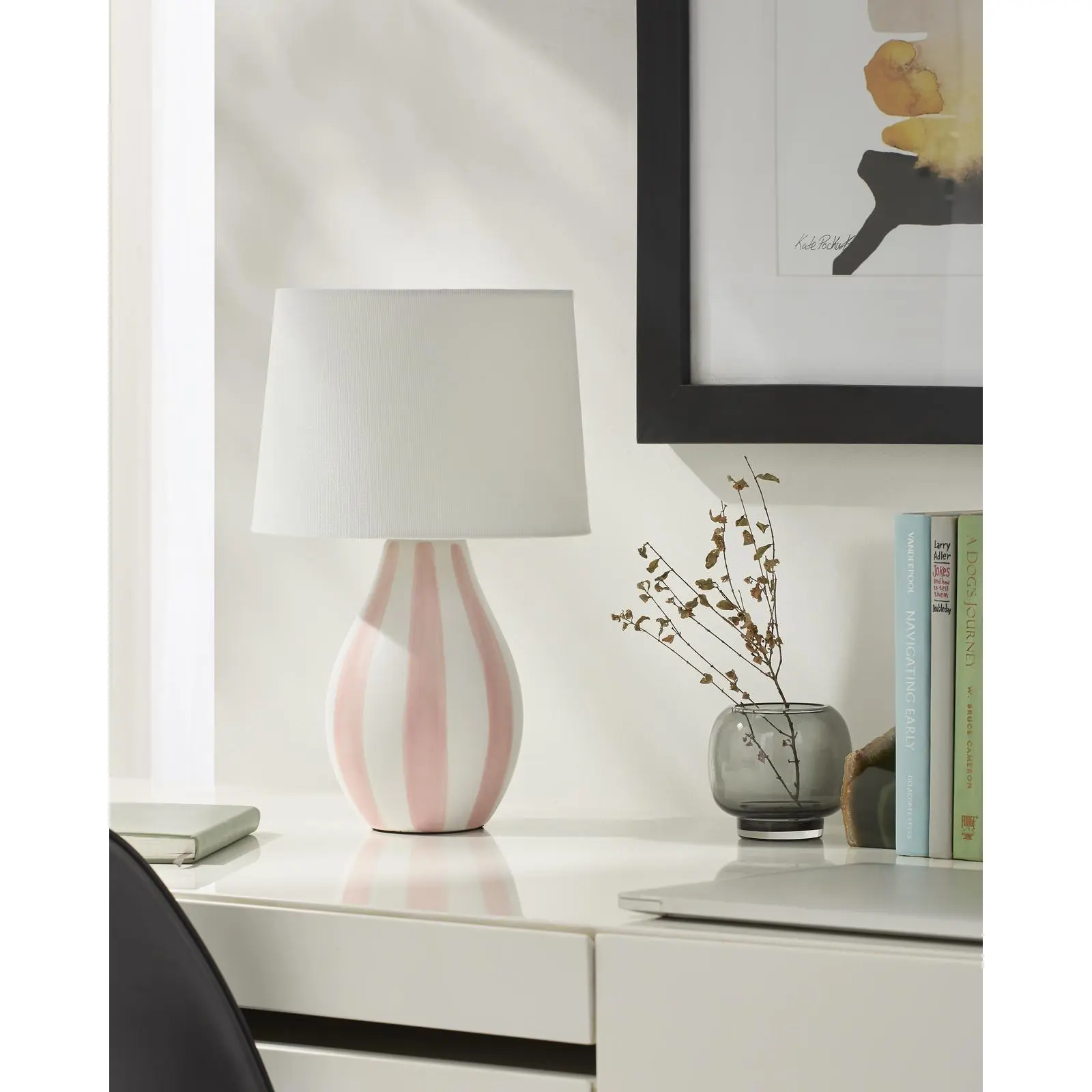 Livabliss Melbu Decorative Table Lamp - Craftsman Style, 14 Inches Tall, Classic Ceramic Body, Hand-Painted Design, Diffused Glow, AC Power Supply for Indoor Home Improvement Lighting