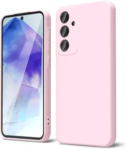 For Samsung Galaxy A55 5G Phone Case Liquid Silicone, Cute Thin Slim Grip Soft Rubber Gel for Women Men, Smooth Matte TPU Plain Solid Color Girly Simple Case with Camera Cover