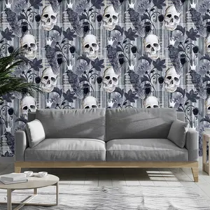 1 piece of minimalist grey skull print wallpaper for bedroom, living room, kitchen, bathroom wall, cabinet renovation, home decoration wallpaper