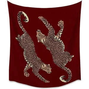 Trendy Red Leopard Tapestry Wall Hanging Preppy Girly Aesthetic Art Print Funky Y2k Leopard Cheetah Tapestries Wall Decor for Bedroom Dorm Apartment 40x60inch